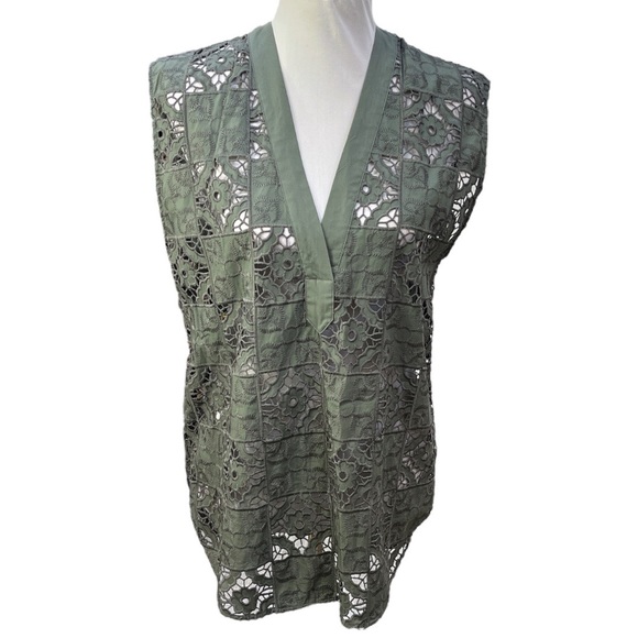 Zara Floral Patchwork Oversized Sleeveless Top Army Green Size Small - Picture 1 of 7